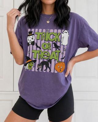 Футболка 'Trick or Treat', Ретро-футболка с графикой на Хэллоуин Comfort Colors®