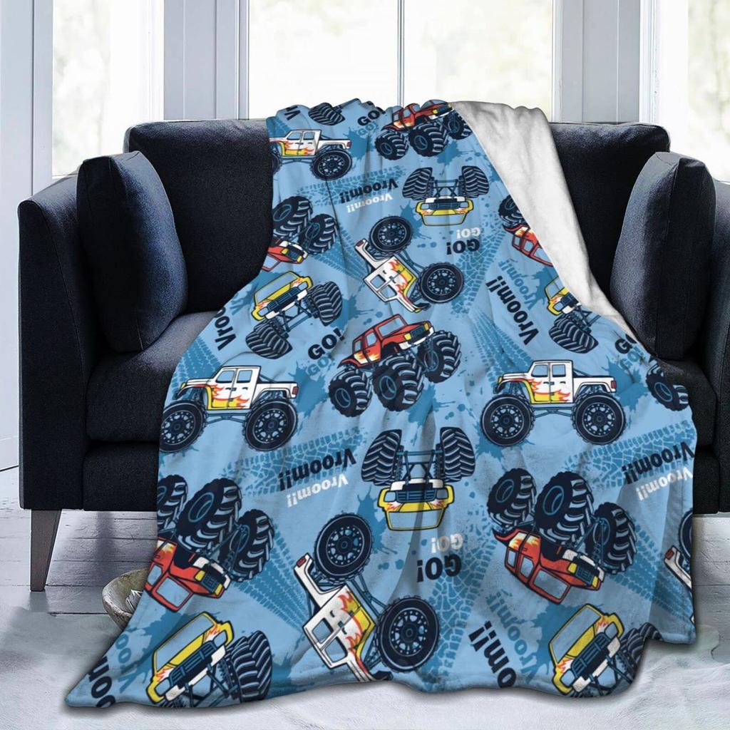 Синий плед Monster Truck Cartoon Cars Flannel Пледы для детей и мальчиков на все времена Трек Кровать Диван Одеяло King Queen Size