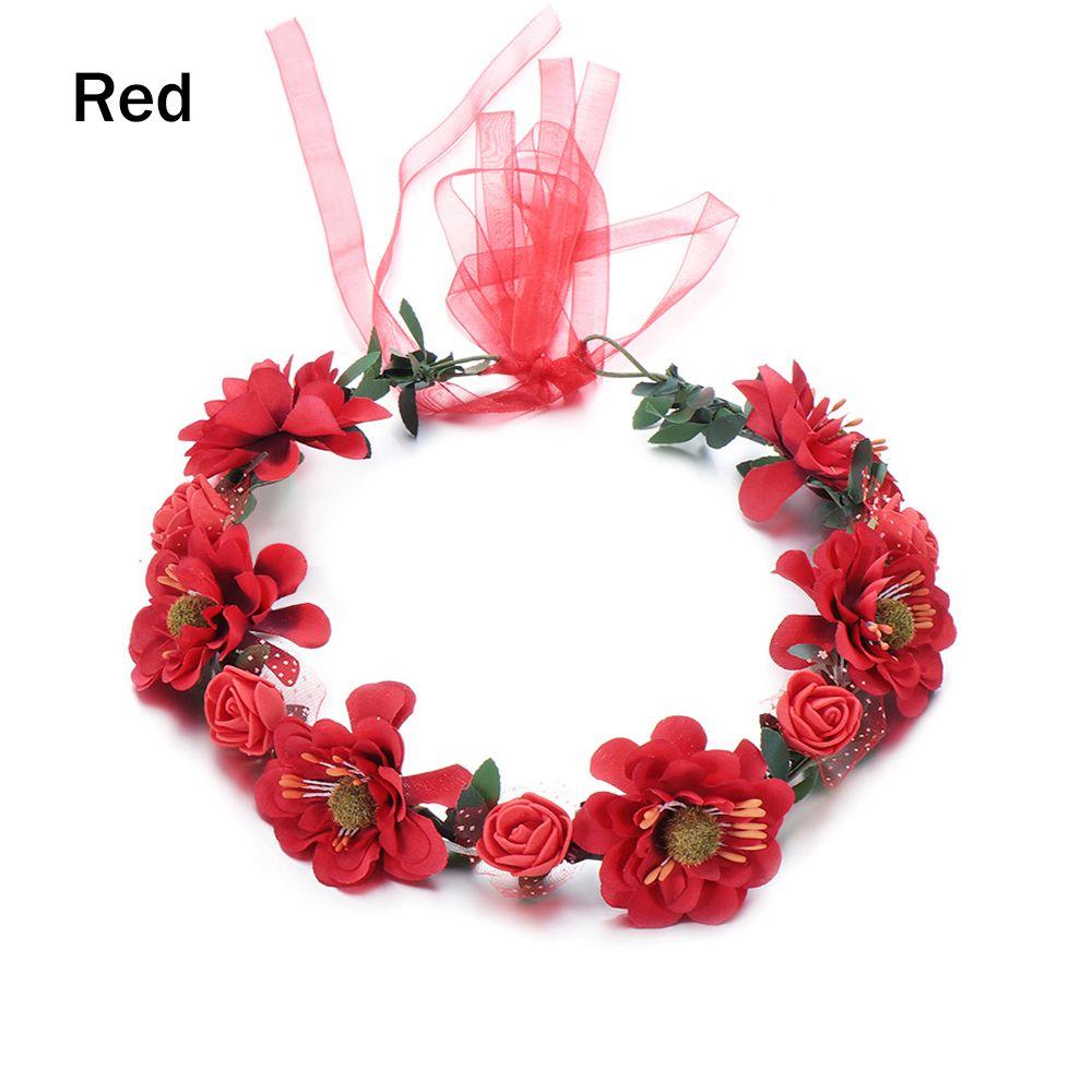 With Adjustable Ribbon Girls Floral Wreath Rose Flower Crown Bridal Halo Headpiece Bohemia Garland