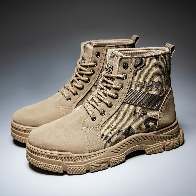Martin boots casual high-top men's shoes non-slip and wear-resistant men's beige canvas shoes are versatile