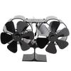 Double Heads Fireplace Fan 6 Blades Thermal Power Black Stove Fan High Temperature Proof Environmental