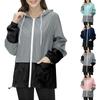 Women's Fashion-Simple Color Matching Outdoor Sports Ipper Pocket Windproof And Rainproof Hooded Windbreaker Pocket Jacket