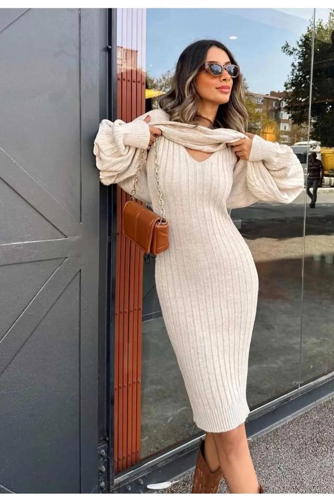 Women's Bat Sleeve Double Knitwear Suit Knitwear Suit Cream