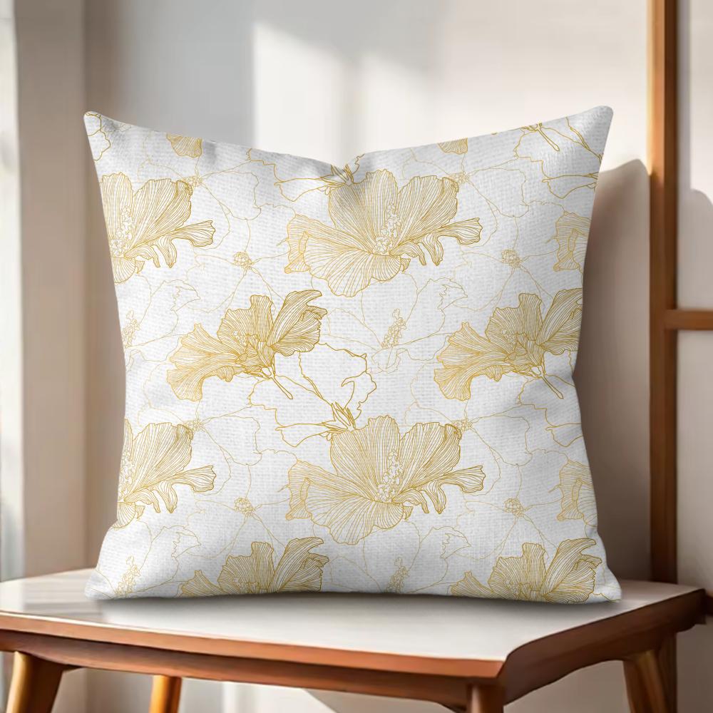 Gold Leaf Flower Cushion Cover Natural Linen Organic Fabric DoubleSided Printing Couch Pillow Covers Home Decor