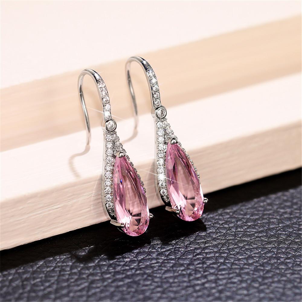 Серьги-капли Huitan Water Drop Pink с кубическим цирконием для женщин, сверкающие, для помолвки, аксессуары для ушей, темперамент, сладкие, новые ювелирные изделия