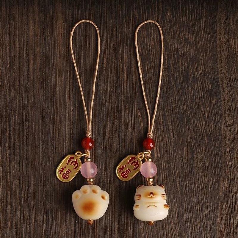 Творческий натуральный белый корень бодхи уголь обожженный счастливый кот милый кошачий коготь автомобильный брелок изысканный мобильный телефон подвесная веревка