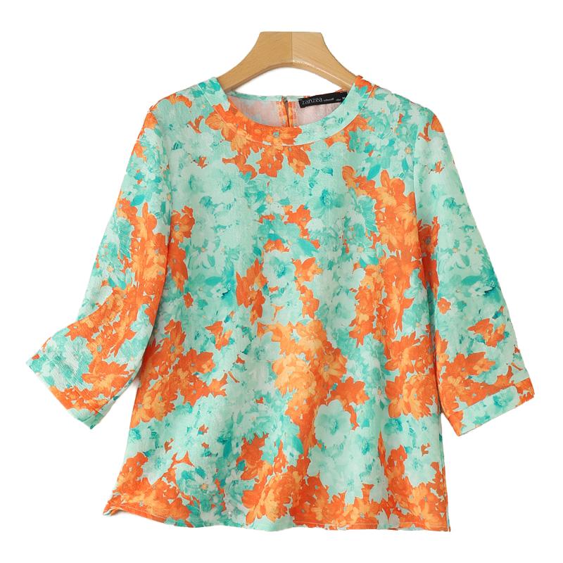 ZANZEA Женская летняя повседневная блузка с круглым вырезом и рукавом 3/4 с принтом