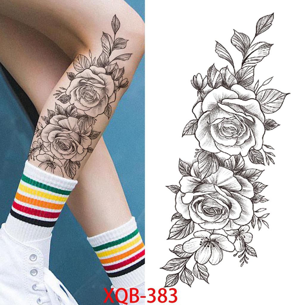 1 ШТ. 210*114 ММ Сексуальный Цветочный Узор Временные Татуировки Черной Розы для Женщин Водонепроницаемые Поддельные Татуировки для Рук Боди-Арт Рукав Наклейка Для Тела
