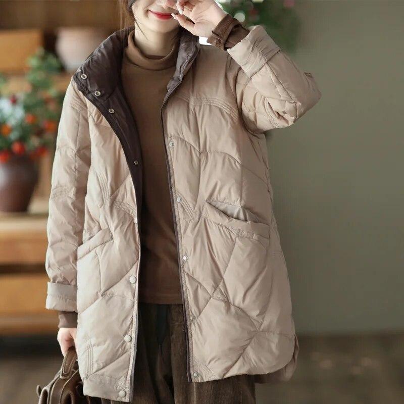 Women X-long Ultra Lightweight Winter Jacket New Arrival 90% White Duck Down Warm Fashion Vintage Slim Fit Down Parka