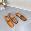 Johnature Genuine Leather Shallow Flat Shoes Round Toe Soft Sole Loafers Casual Solid Color Women's Slip-on Shoes