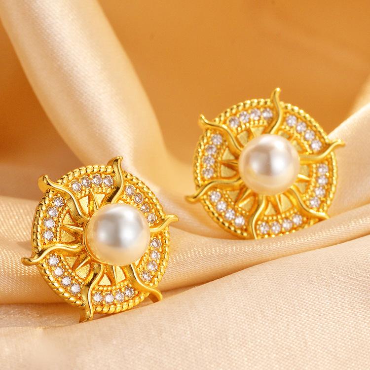 Стильные ретро геометрические серьги-гвоздики с бриллиантами не выцветают универсальные женские серьги с жемчугом во французском стиле