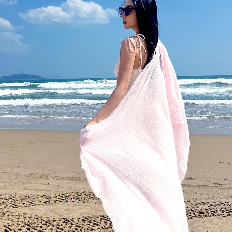 Spring and summer sunscreen scarf imitation cotton and linen solid color simple shawl women's high-end silk scarf yarn headscarf women's cross-border