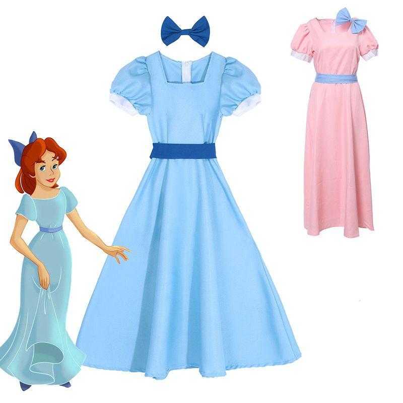 Восхитительное синее длинное платье, сказочный костюм Питера Пэна и Венди Дарлинг для взрослых