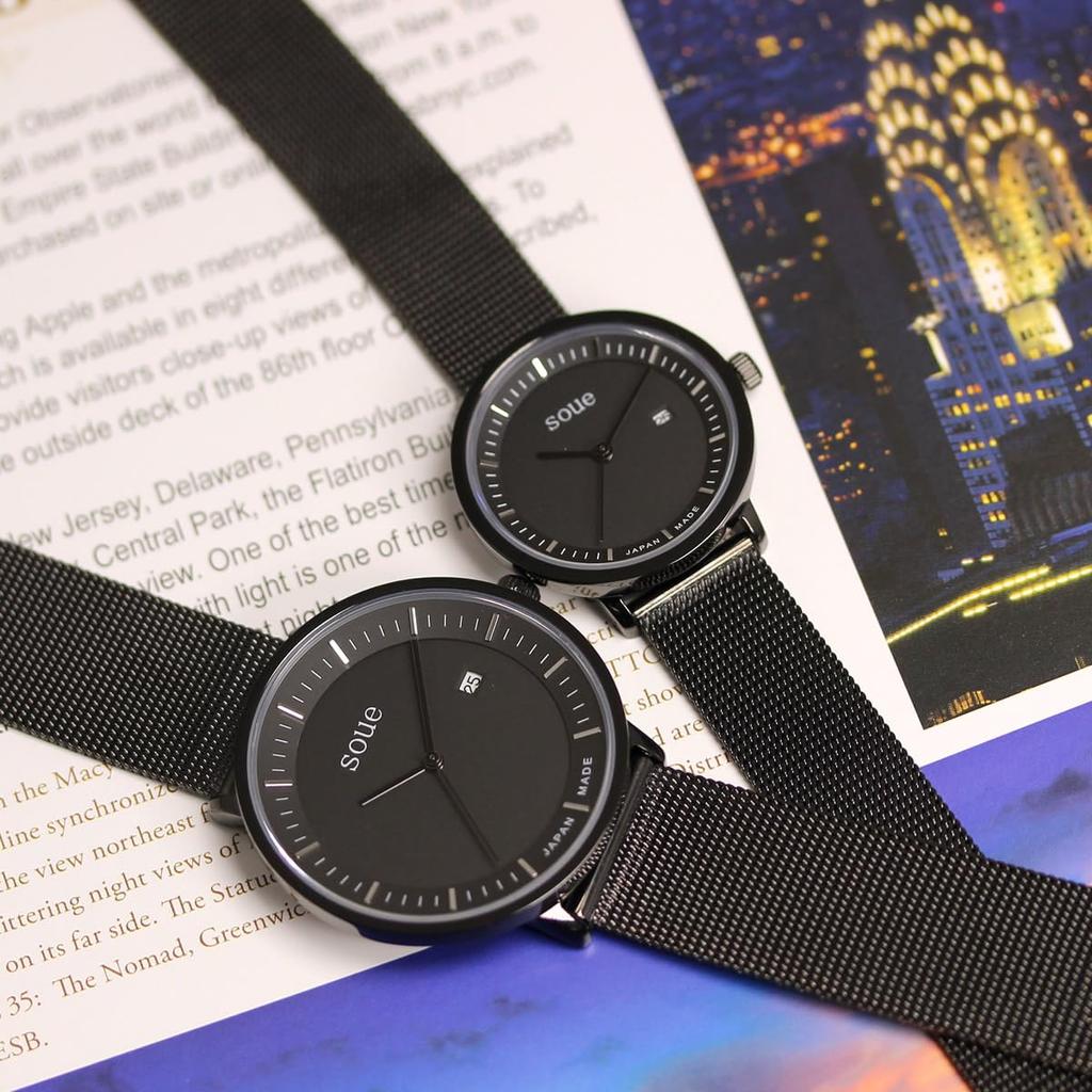 Soue Pair Watch A Basics Pair Watch Pair Couple 38mm X 30mm Stainless Steel Mesh Band Black Black Dial [SOUE] Women's Men's