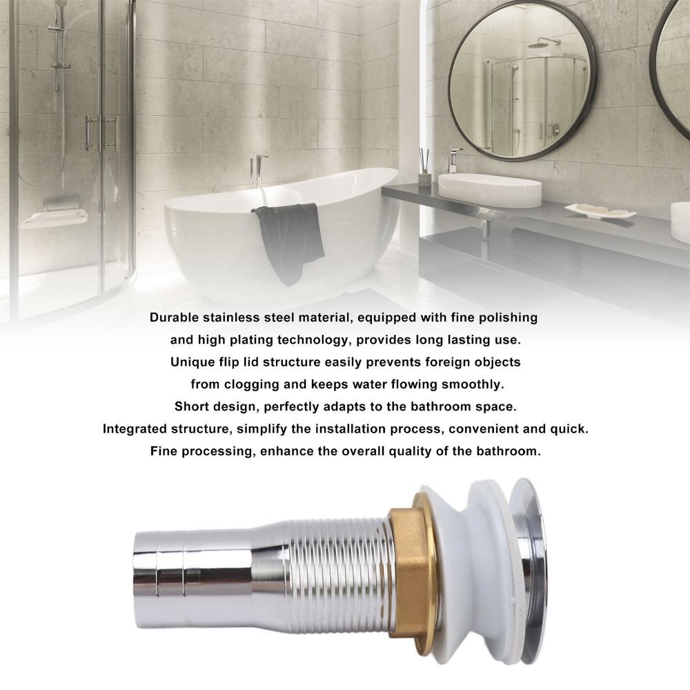 Flip Top Bathroom Sink Drain Stainless Steel Drain Stopper Durable Vanity Vessel Drain  Kitchen