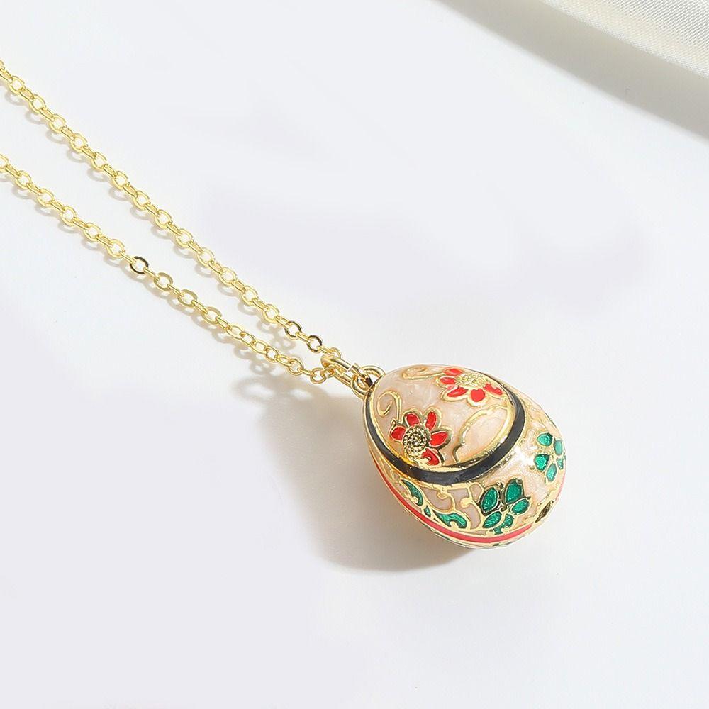 Bohemia Style Colorful Enamel Pendant Zircon Necklace Pendant Fashion Easter Egg Pendant Bridal