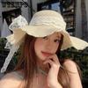 Women's Solid Color Casual Versatile Summer Sunscreen Beach Hats Retro Elegant Lace Bow Large Brim Foldable Sun Hats