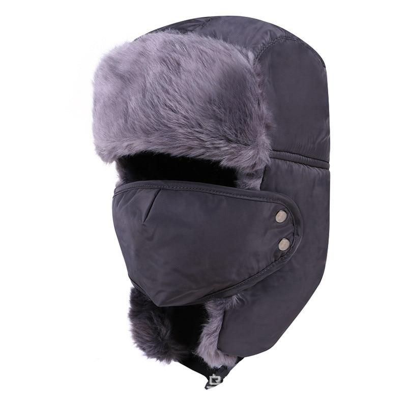 Winter Bomber Hats Russian Fur Hat Warm Thickened Ear Flaps Cap for Men&Women Mask Balaclava