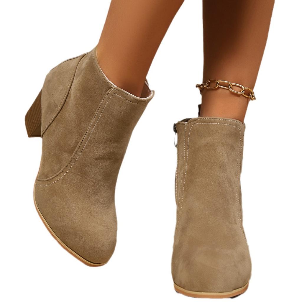 AutumnWinterFashionAnkleBootsWomenThickHighHeels shoes to keep warm