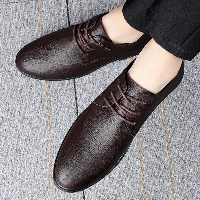 Fashion Men Simple Comfortable Soft Breathable First Layer Cowhide Genuine Leather Shoe Business Lace Up Formal Oxford Shoes Sizes 36-46