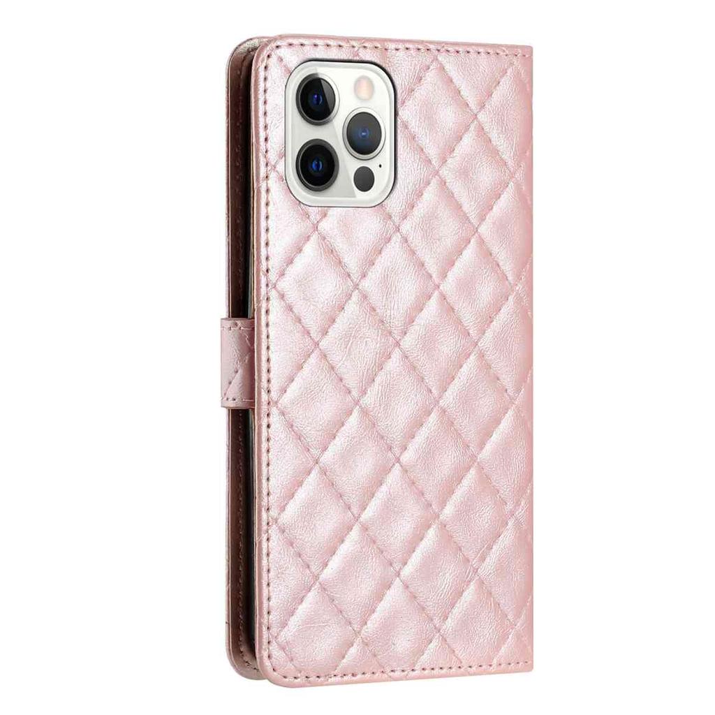 Quilted Pattern Faux Leather Wallet Case for iPhone 7 8 XS 11 12 13 14 15 16 17 Series, 360° Protection with Card Slots & Stand