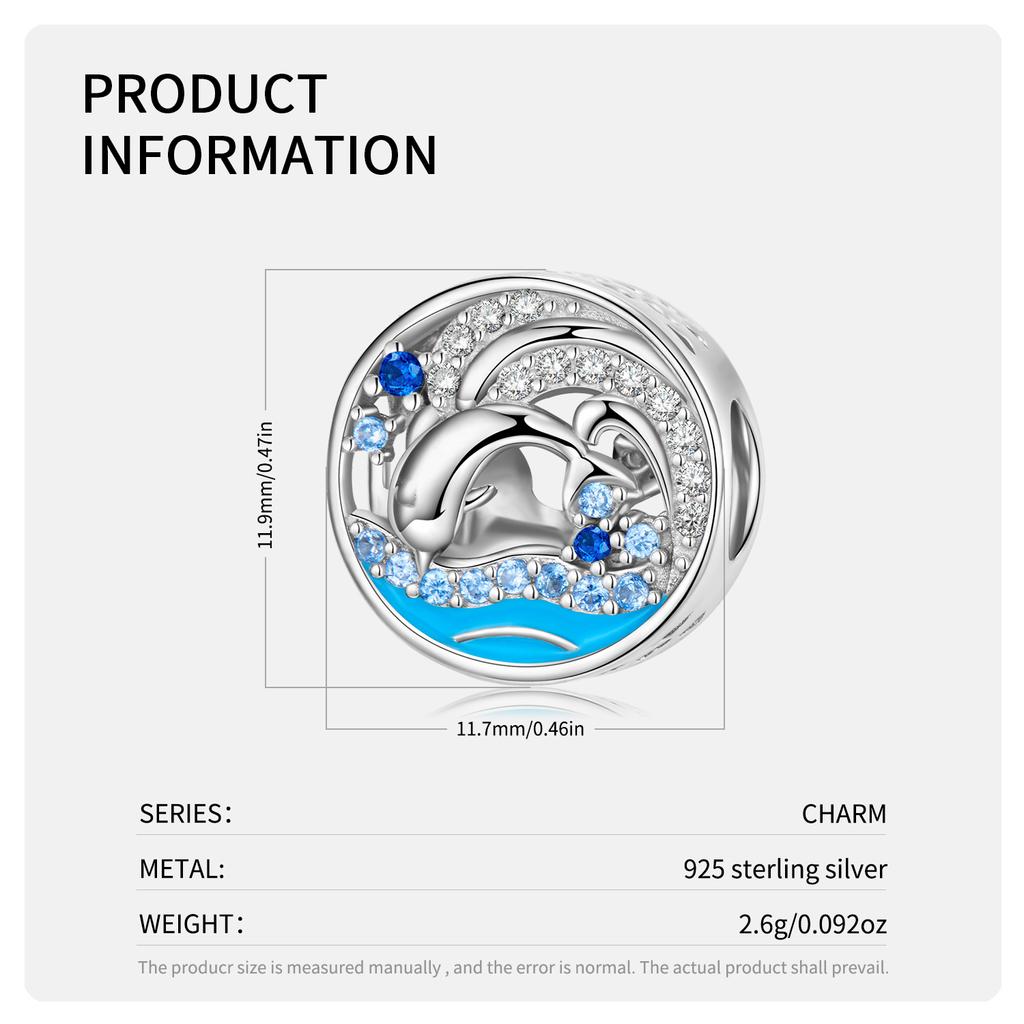 Прыгающие бусины в виде сердца дельфина в форме ракушки, подлинные бусины из стерлингового серебра 925 пробы с цирконием, женские ювелирные изделия, изысканные аксессуары