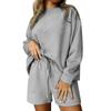 Женская мода Свободный пуловер с круглым вырезом Повседневные шорты с длинным рукавом Модный костюм