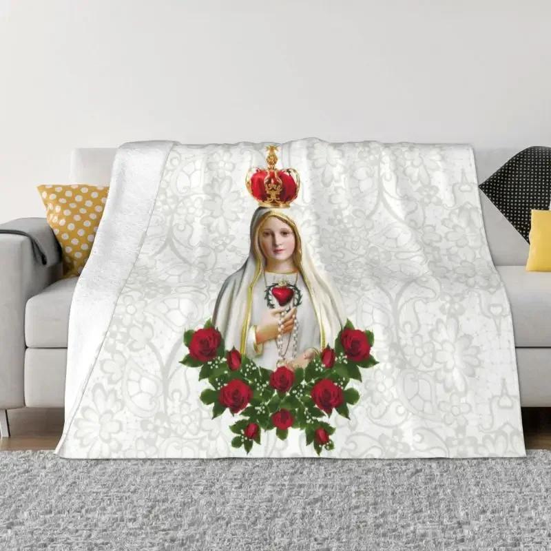 Catholic Virgin Mary Blankets 3D Printed Breathable Soft Flannel Winter Our Lady of Fatima Throw Blanket for Couch Outdoor Bed#(1)