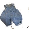 Girls' Denim Overalls Set with Ribbed Vest