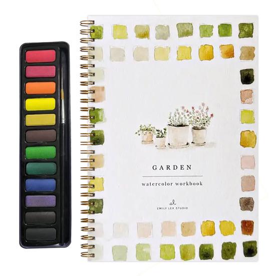 Watercolor Workbook 12 Colors Watercolor Painting Set with Paint Brush Beginner-Friendly Birds Animals Flowers Watercolor Book