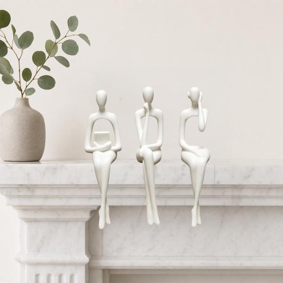 jijijing 3Pcs/Set Abstract Human Figurines, 3D Printed Modern Minimalist Art Sculpture, Artistic Sitting Figure Statues for Home Shelf Table