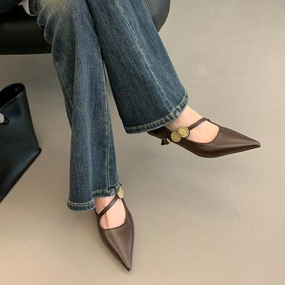 Остроносые одинарные туфли женские 2025 новая весна туфли Doudou неглубокий носок женские туфли Mary Jane красные туфли на шпильках высокие каблуки