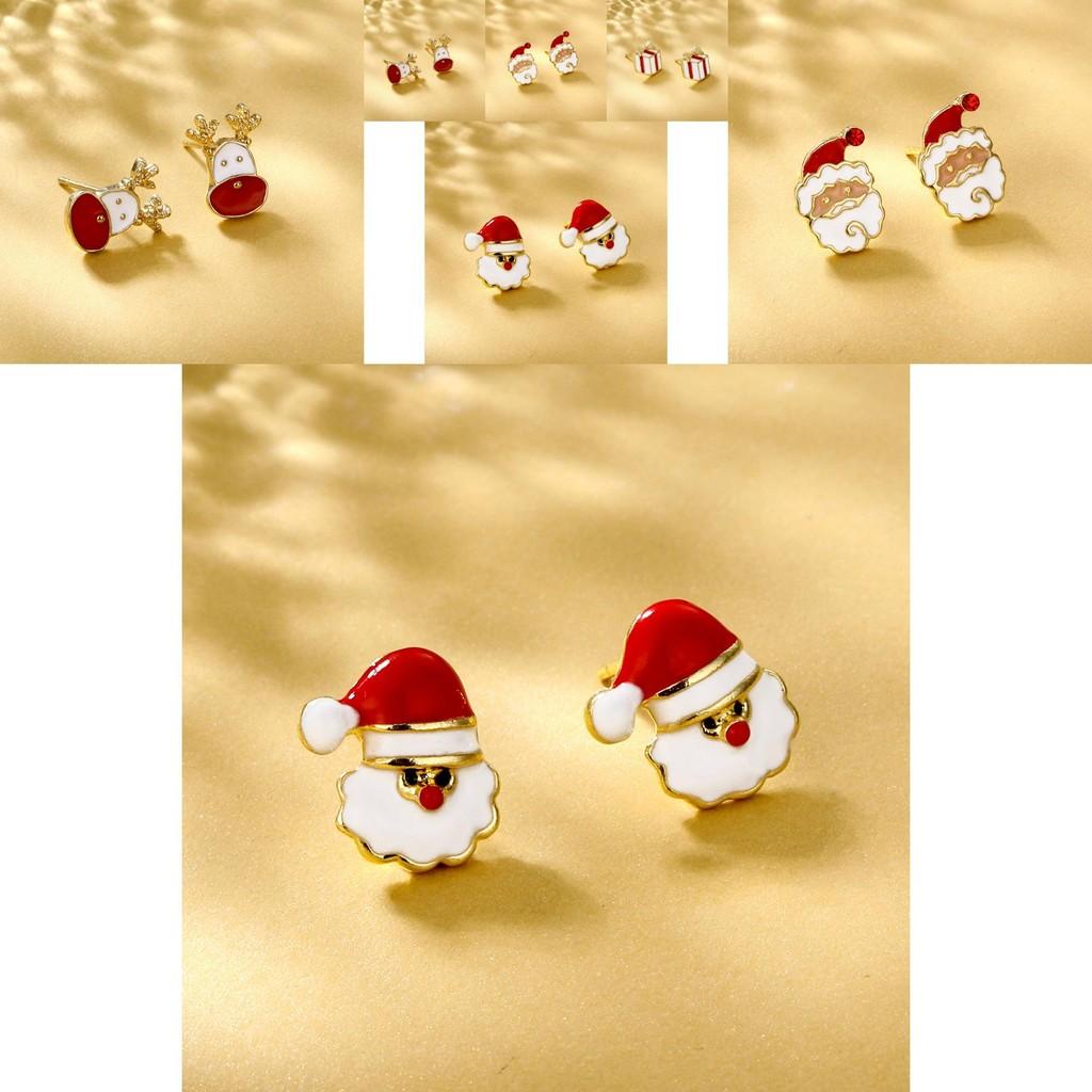Festive Christmas Cartoon Alloy Earrings Charming Santa And Reindeer Design