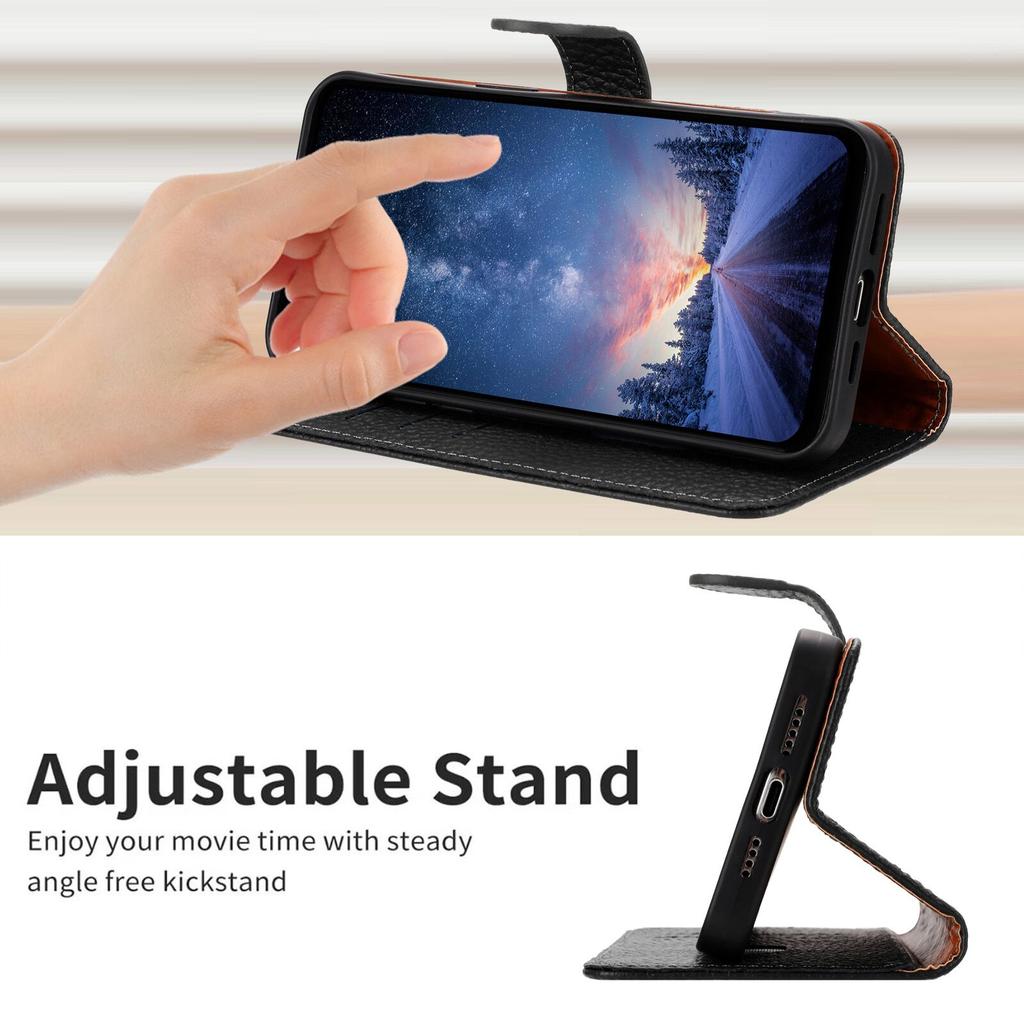 For Samsung Galaxy M36 5G Case Wallet Stand Litchi Texture Genuine Cow Leather Flip Phone Cover