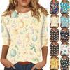 Women's Fashion Loose Casual Seven Sleeve Printed Round Neck Top
