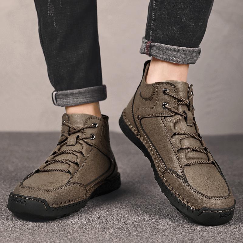 Hot Sale High Quality Casual Leather Ankle Boot Men 2024 New Outdoor Antiskid Sneakers Luxury Winter Fur Plush Motorcycle Boots