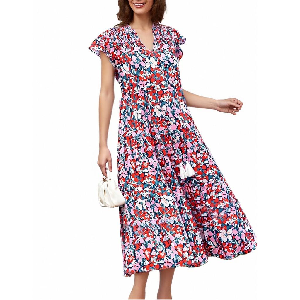 Женское платье с короткими рукавами и бахромой в стиле бохо для отдыха на пляже