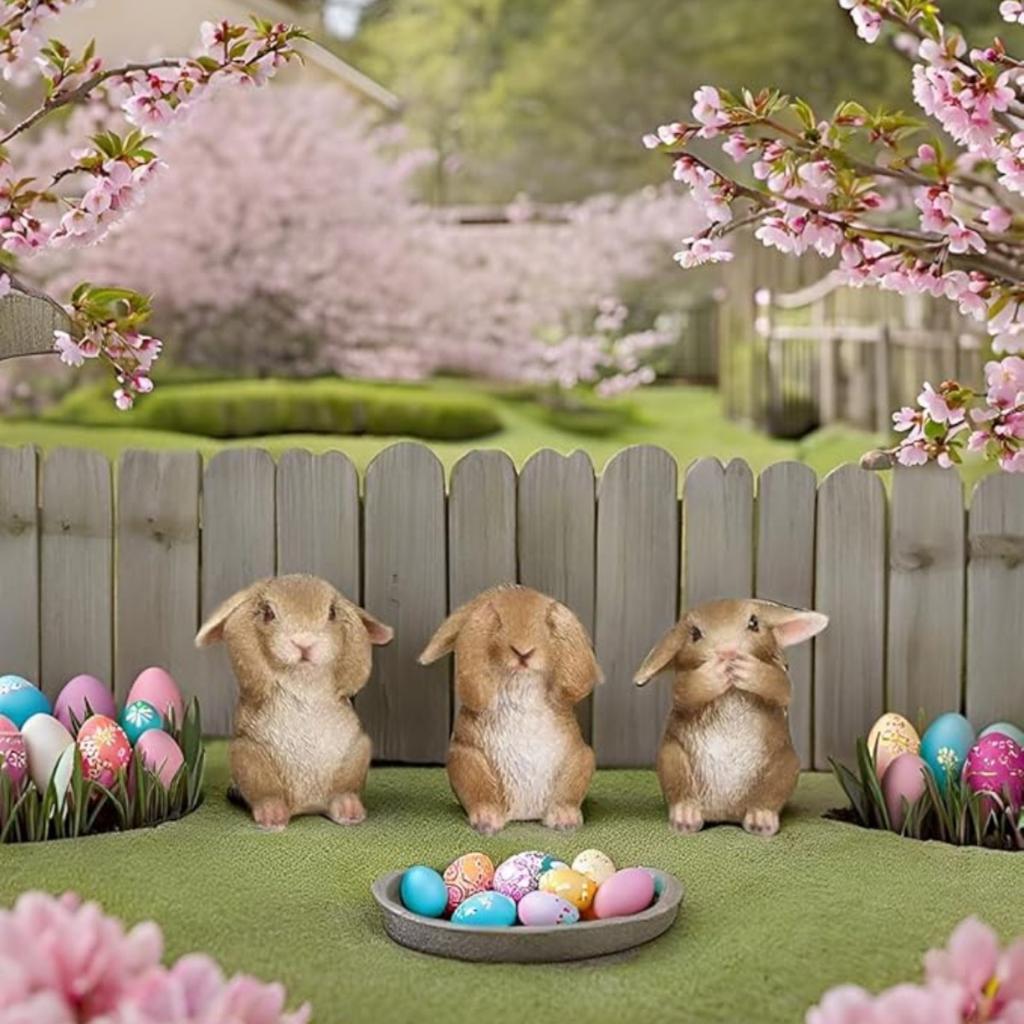 3 шт. смоляных украшений в виде кролика, пасхальные фигурки кроликов, садовая статуэтка кролика, садовая художественная скульптура для дома, патио, лужайки, пасхальные украшения, подарок на новоселье