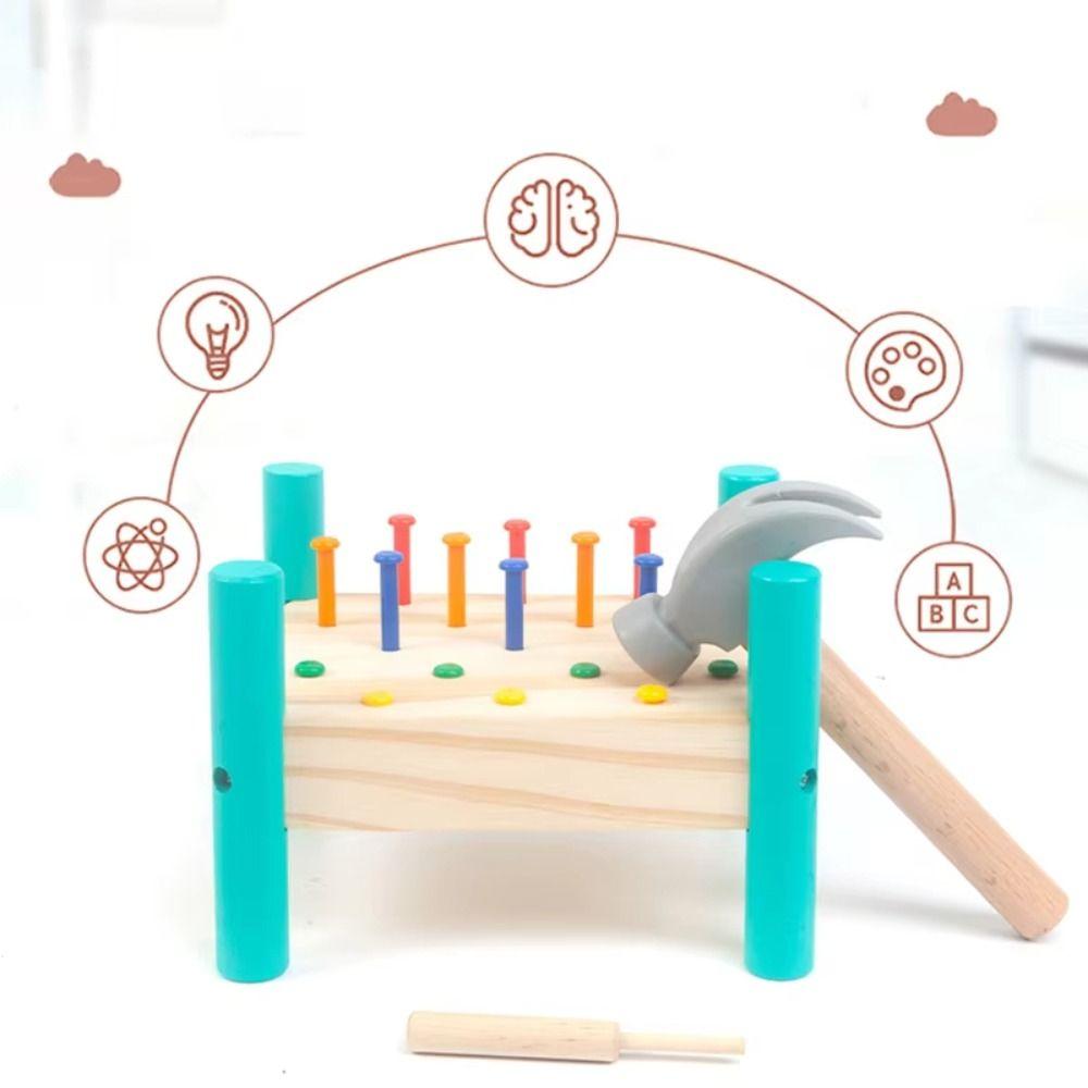 Wood Knock Nails Tool Toy Montessori Baby Hammer Hit Wooden Toys  Hand-eye Coordination