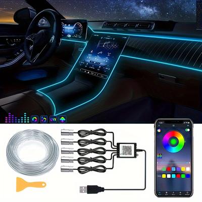 Светодиодные ленты для автомобиля, внутреннее освещение, комплект RGB 5 в 1 для окружающего освещения, светодиодная панель для автомобиля с функцией синхронизации музыки, аксессуары для неоновой подсветки USB