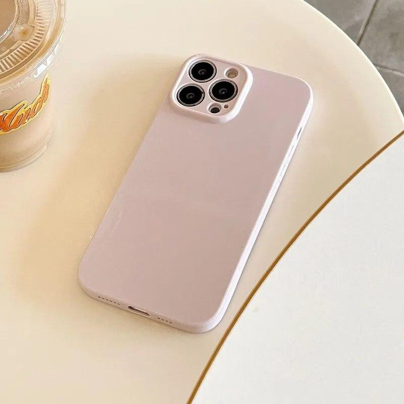 Противоударный чехол кремового цвета для iPhone 15 14 13 12 11 Pro Max X XS XR Max 7 8 Plus SE 3, глянцевый мягкий силиконовый чехол-бампер