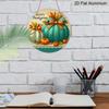 2D Flat, A Single Decorative Aluminum Wall Sign, Featuring a Round Design with The Words 'Happy Thanksgiving', Along with a Pumpkin And Autumn Leaf
