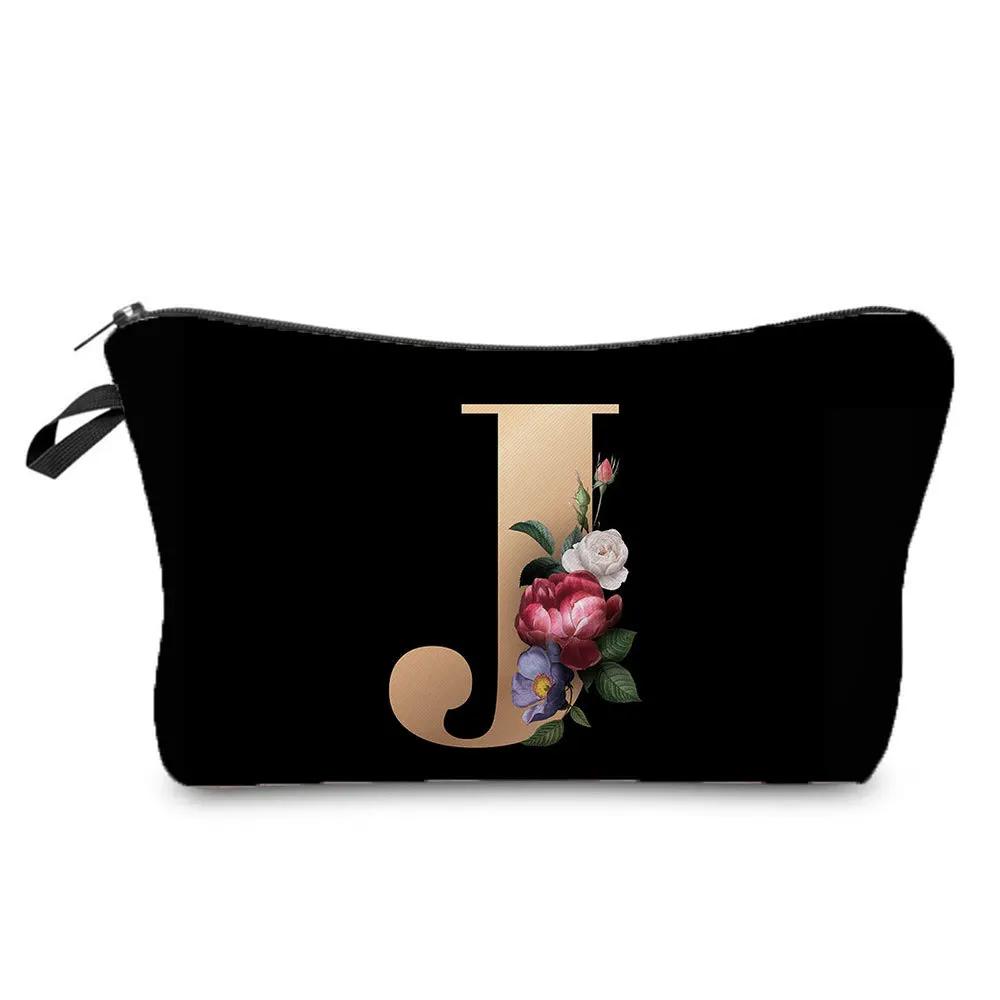 2024 New Product Fashion Creative Storage Bag Portable Toilet Bag Black Bottom Gold Letter Printed Makeup Bag Hz3183