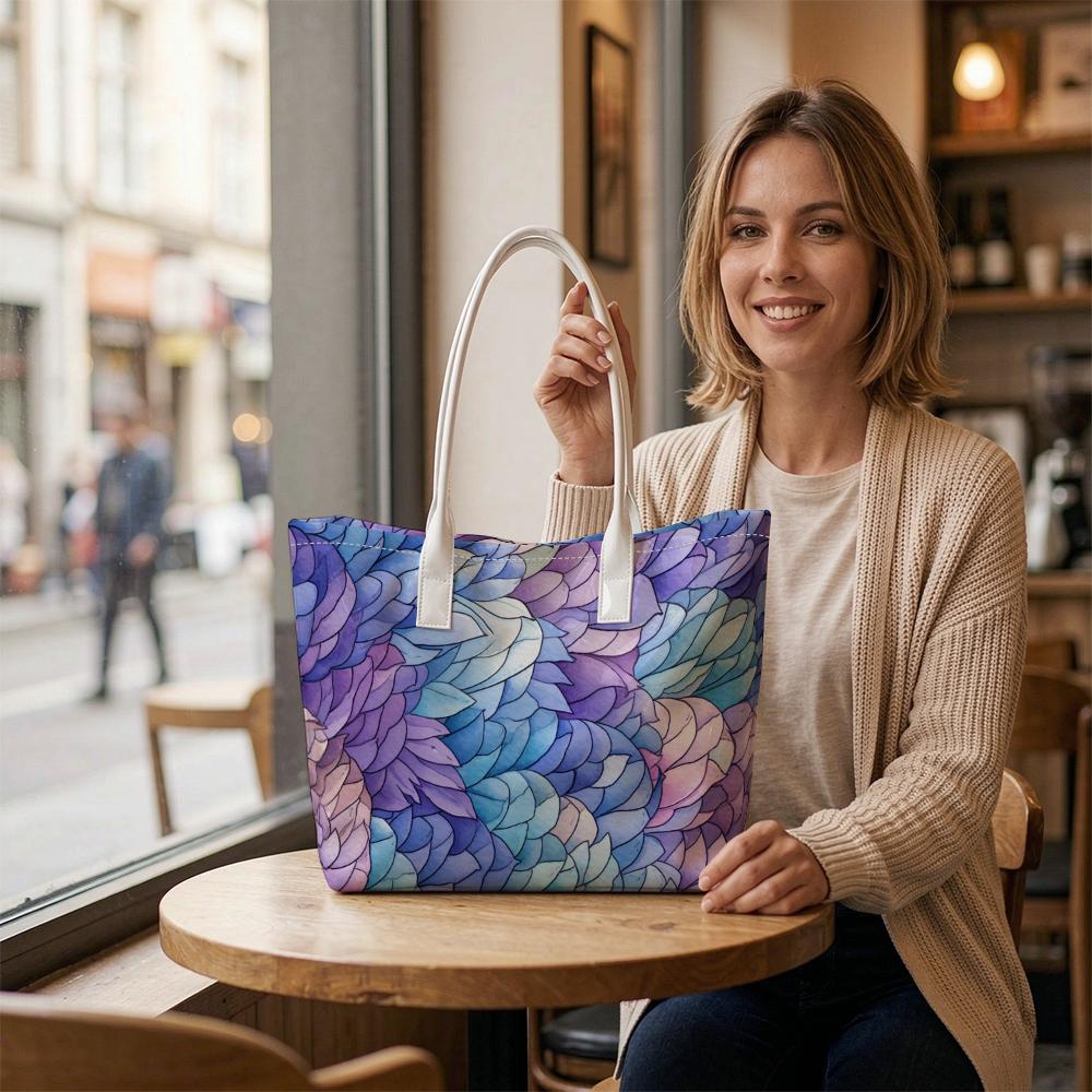Women Fashion Purple Watercolor Petal Pattern Tote Bag Trendy Casual Large Capacity Shoulder Handbag for Daily Use