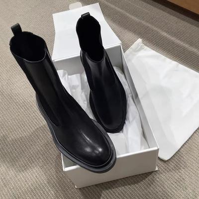 Версия из овчины~ Британские кожаные челси на толстой подошве женские на толстом каблуке эластичные короткие ботильоны ботильоны облегающие ботинки Мартин