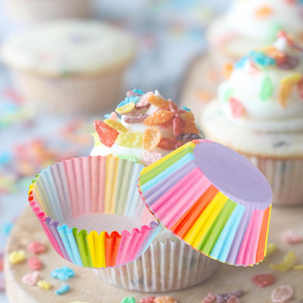 100Pcs Party Muffin Cup Rainbow Cake Mold Paper Cupcake Baking Boxes Wrapper