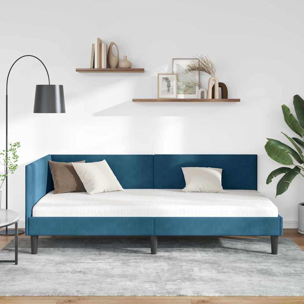 Corner Bed Frame with Headboard Blue 80 cm x 200 cm Velvet