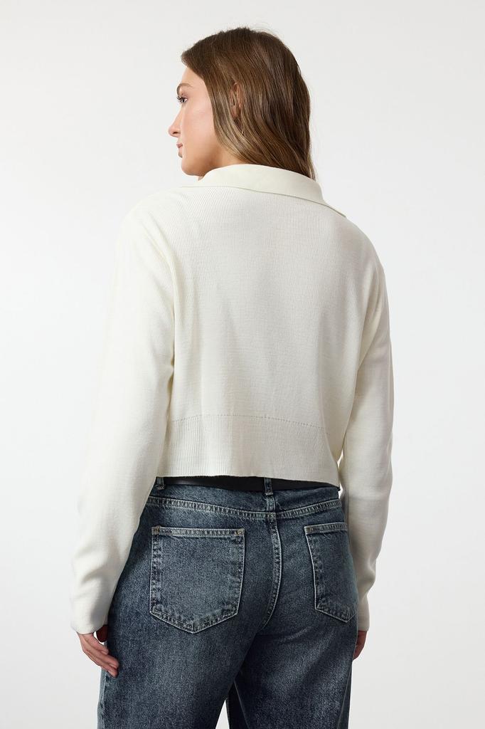 Women's Elegance Style Sweater Black Crop Polo Neck Fine Knitwear Sweater