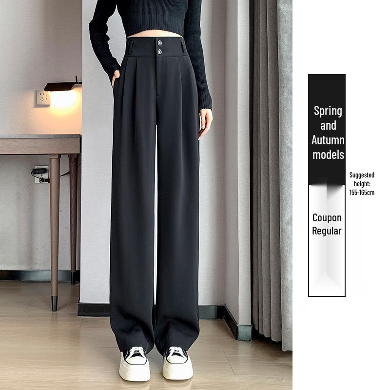 Женские черные брюки с высокой посадкой и широкими штанинами, 2025: Стройнящий, Драпированный, Повседневный, Весенне-осенний стиль