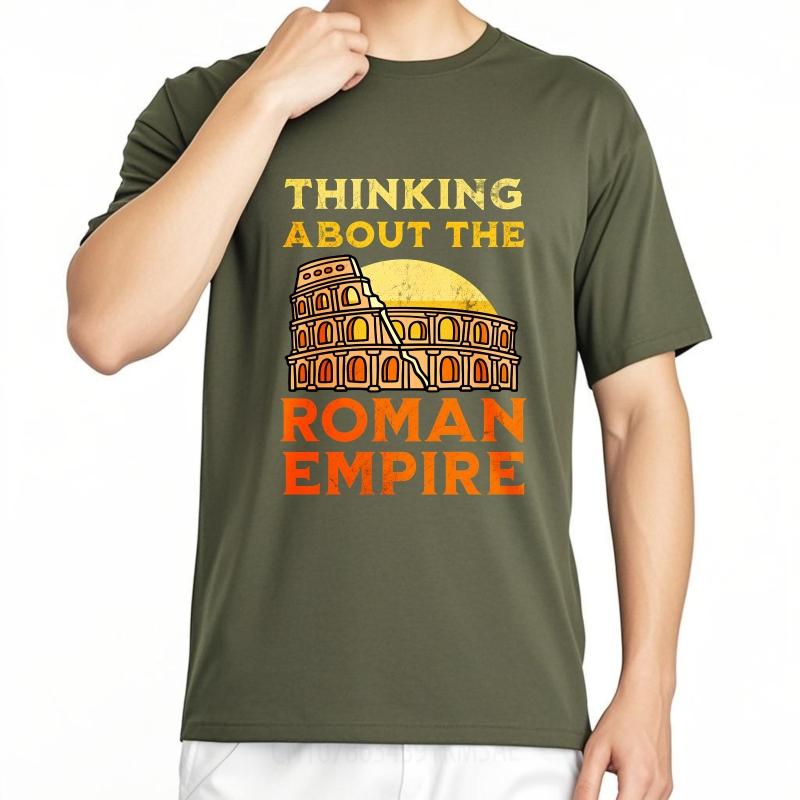 Мужская футболка Модная футболка Большого размера Летняя мужская футболка Думаю о Римской империи С коротким рукавом С принтом Круглый вырез Топы Футболки
